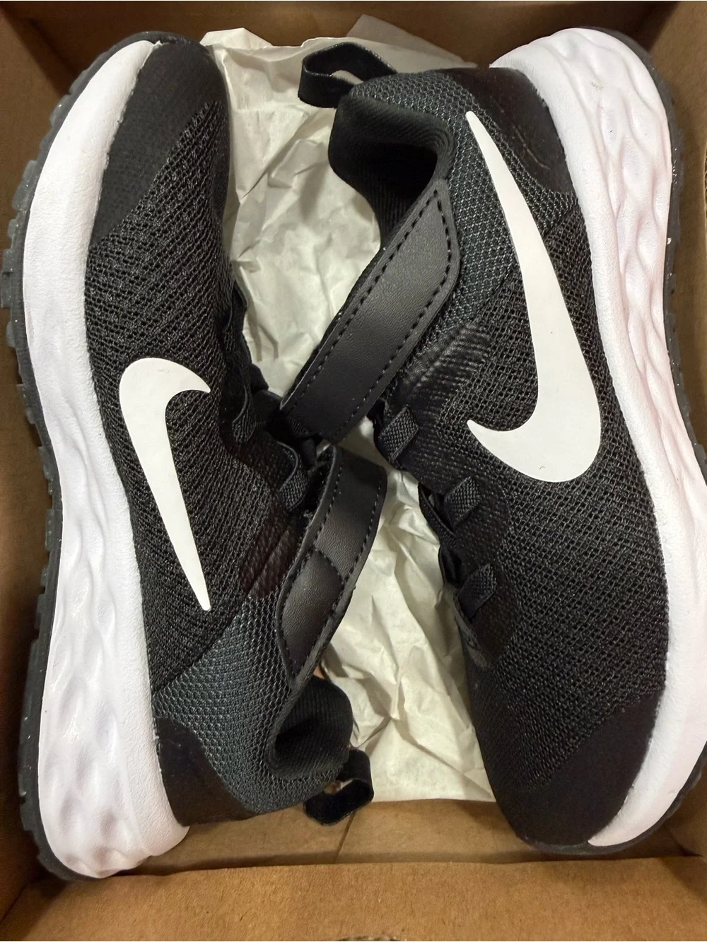 Nike Black and White Kids' Velcro Running Shoes